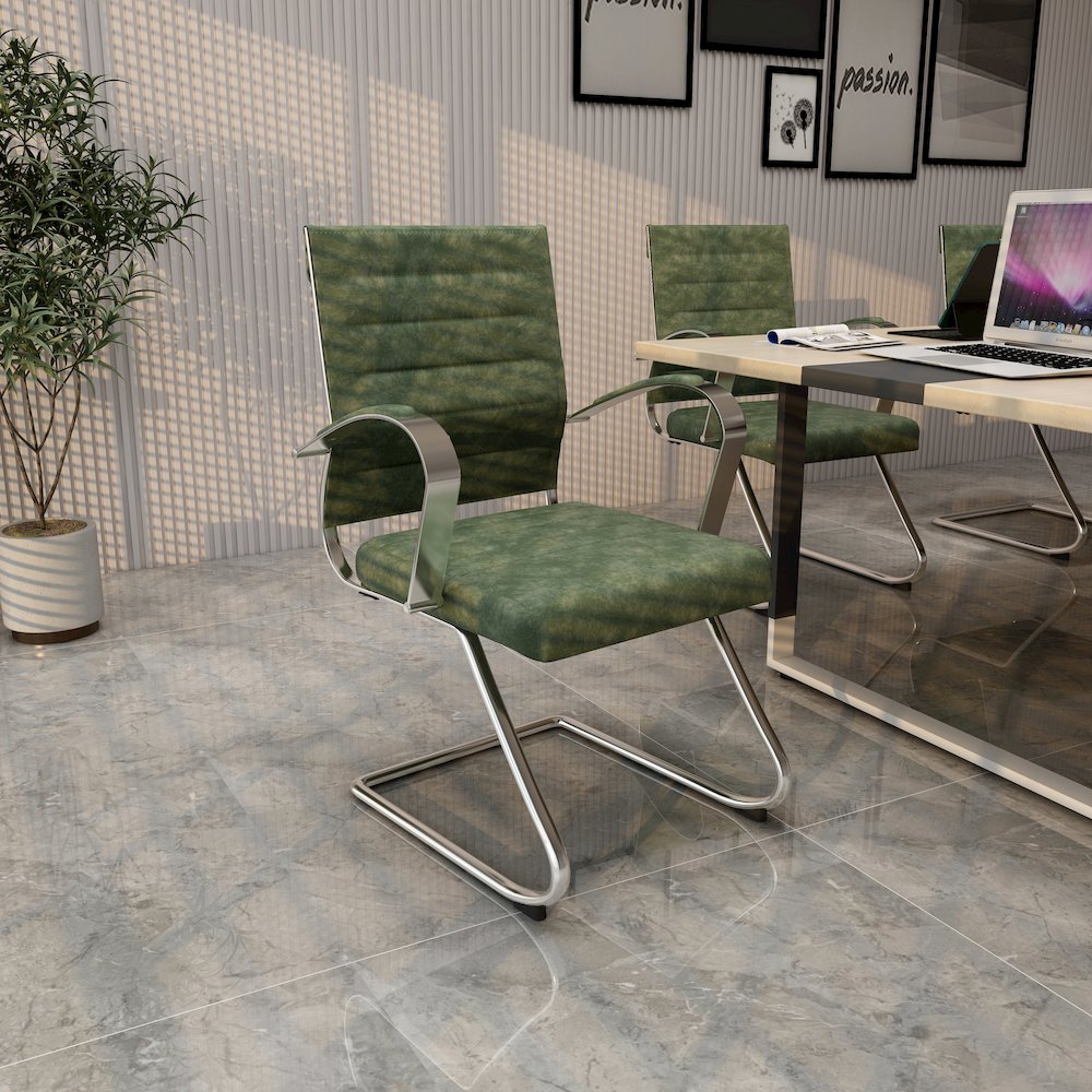 Benmar Home Leather Guest Office Chair in Green. Picture 33