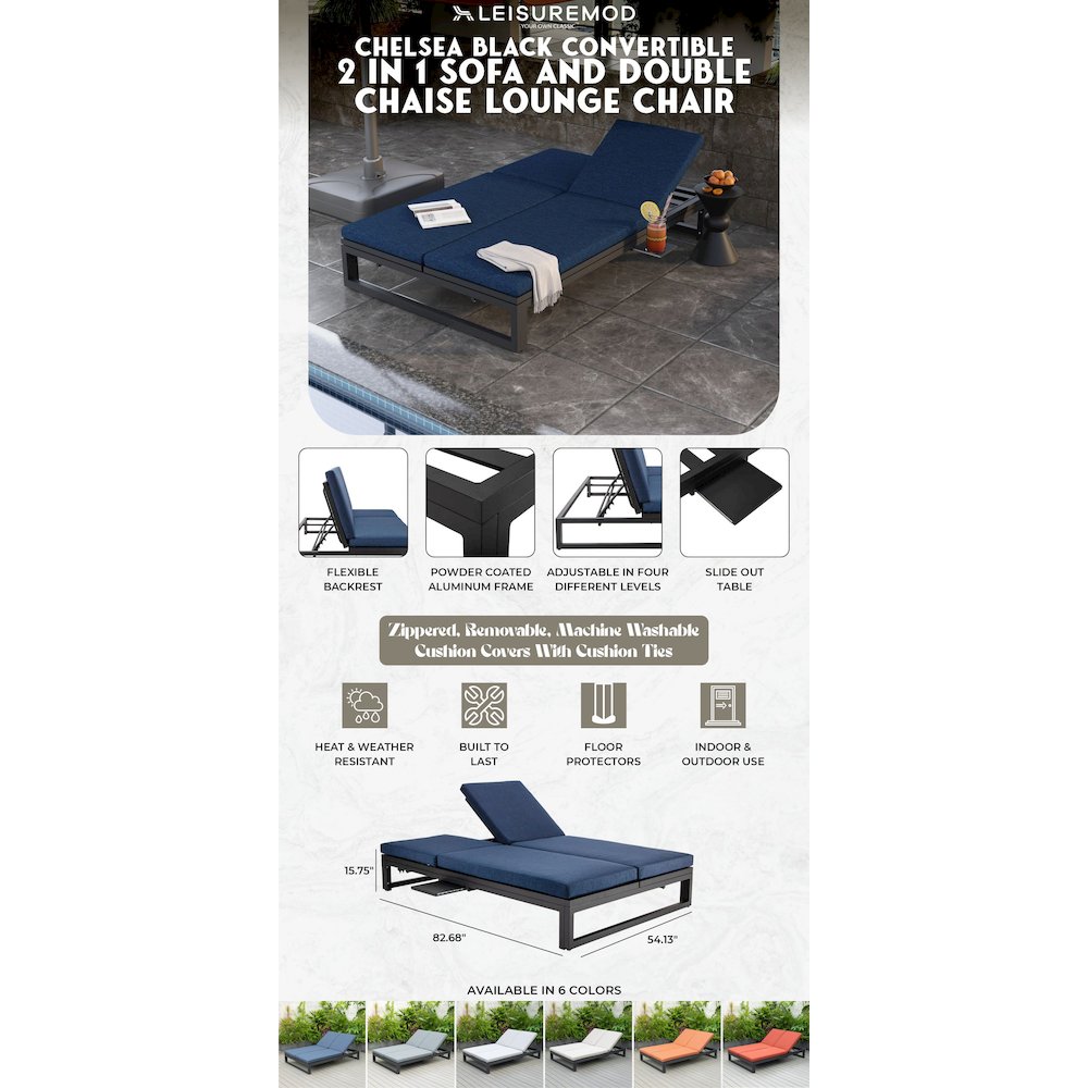 Chelsea Convertible Lounge Reclining Double Chaise With Cushions. Picture 1
