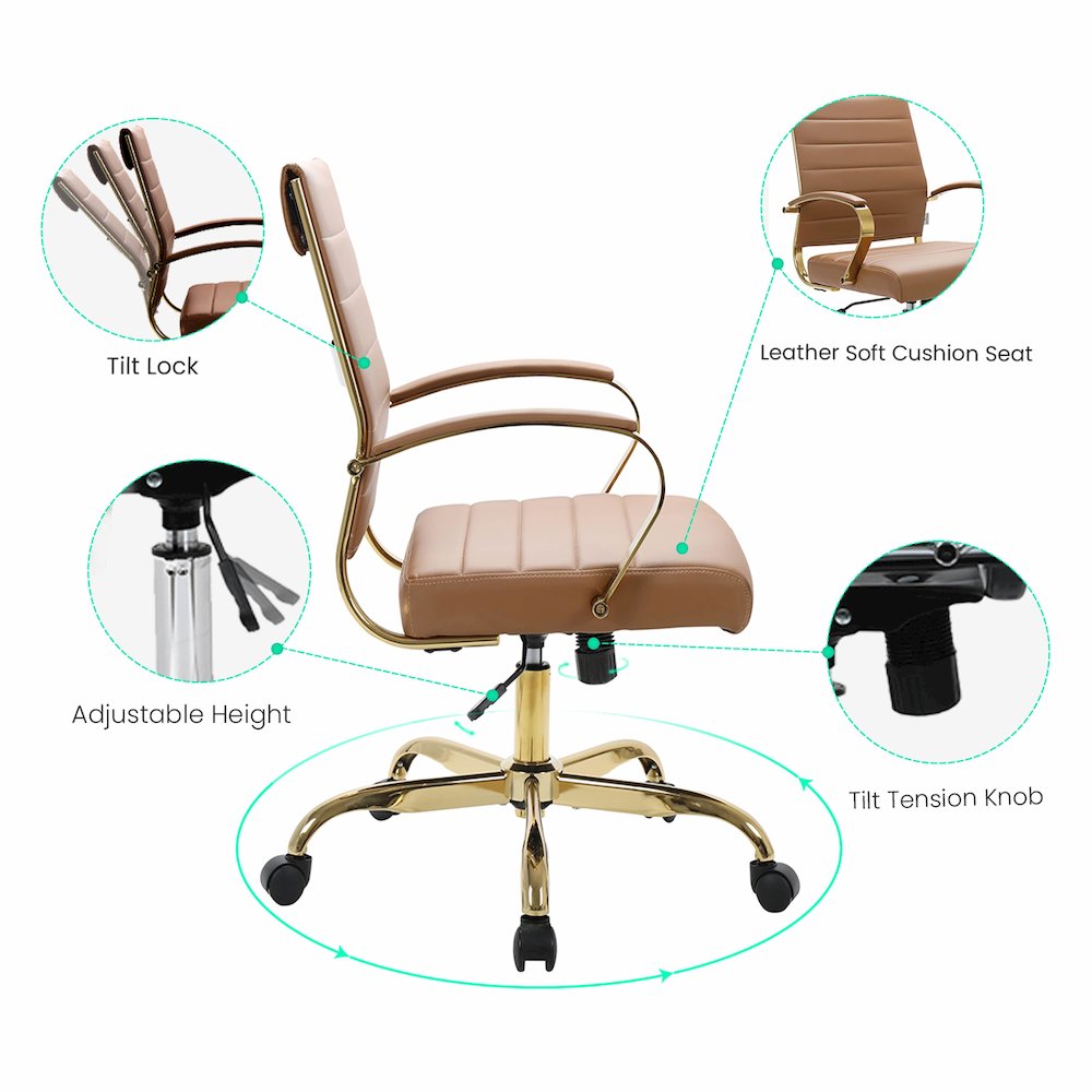 Benmar Home Leather Office Chair With Gold Frame. Picture 16