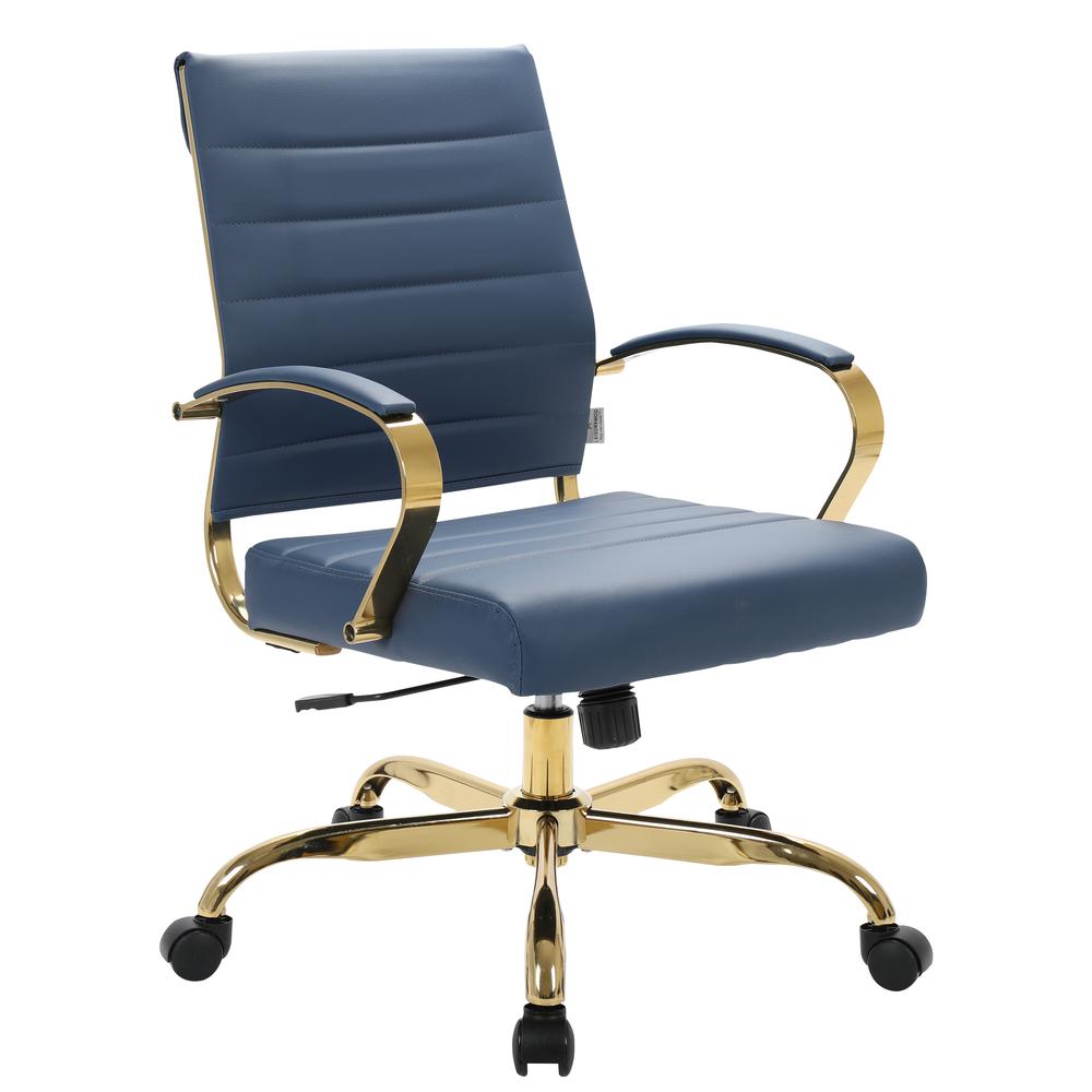Benmar Home Leather Office Chair With Gold Frame. Picture 1