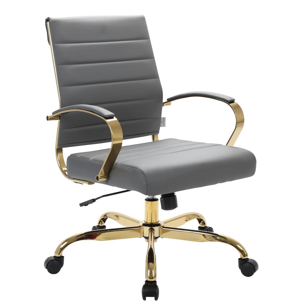 Benmar Home Leather Office Chair With Gold Frame. Picture 1