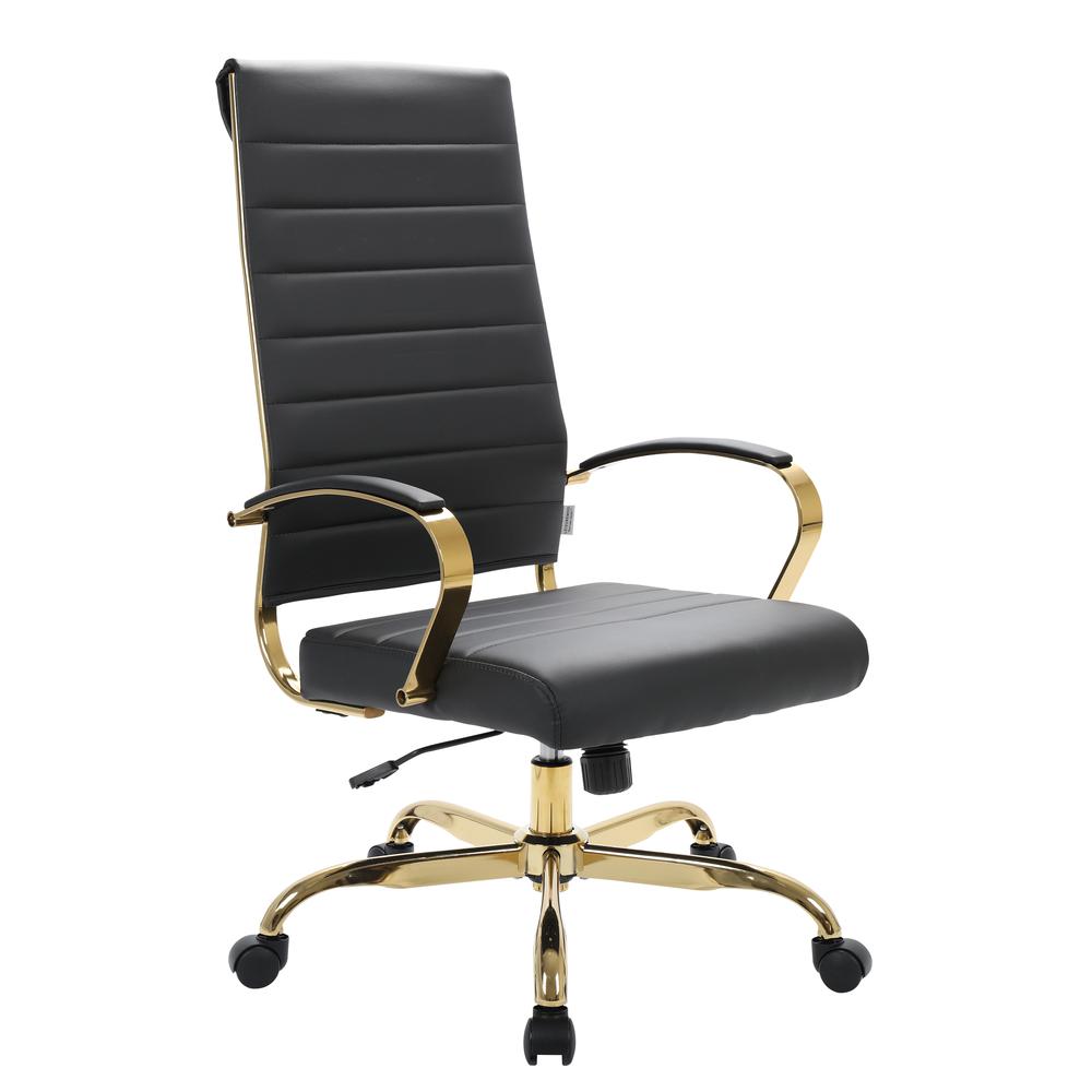 Benmar High-Back Leather Office Chair With Gold Frame. Picture 1