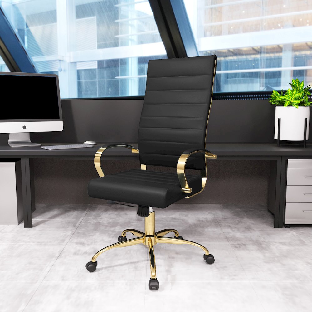 Benmar High-Back Leather Office Chair With Gold Frame. Picture 16
