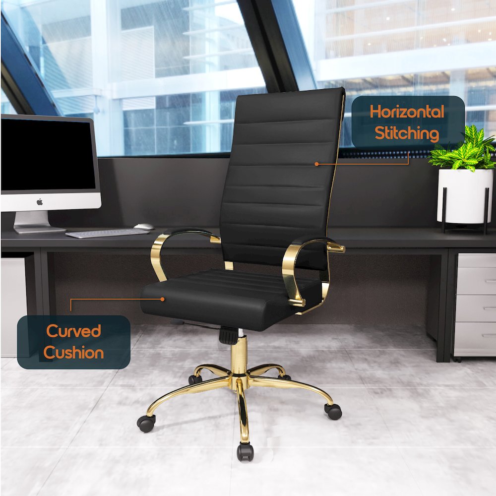 Benmar High-Back Leather Office Chair With Gold Frame. Picture 18