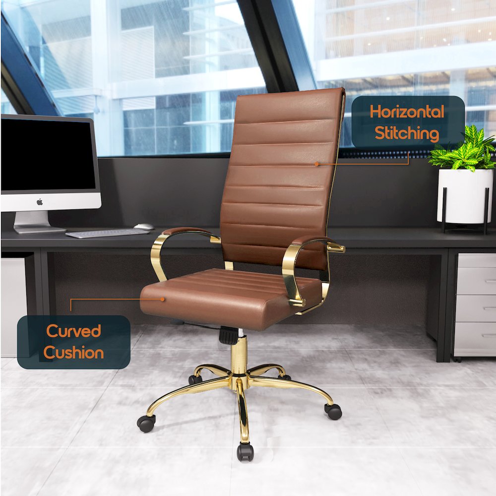 Benmar High-Back Leather Office Chair With Gold Frame. Picture 18