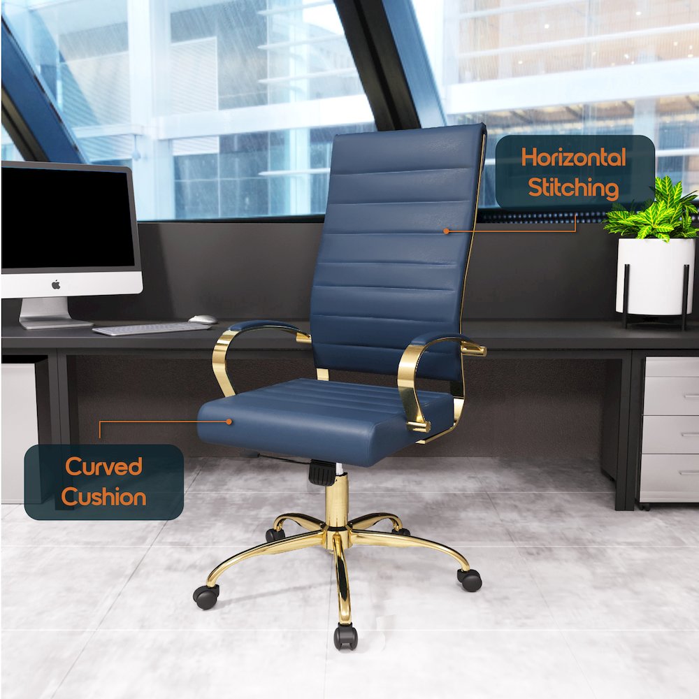 Benmar High-Back Leather Office Chair With Gold Frame. Picture 18
