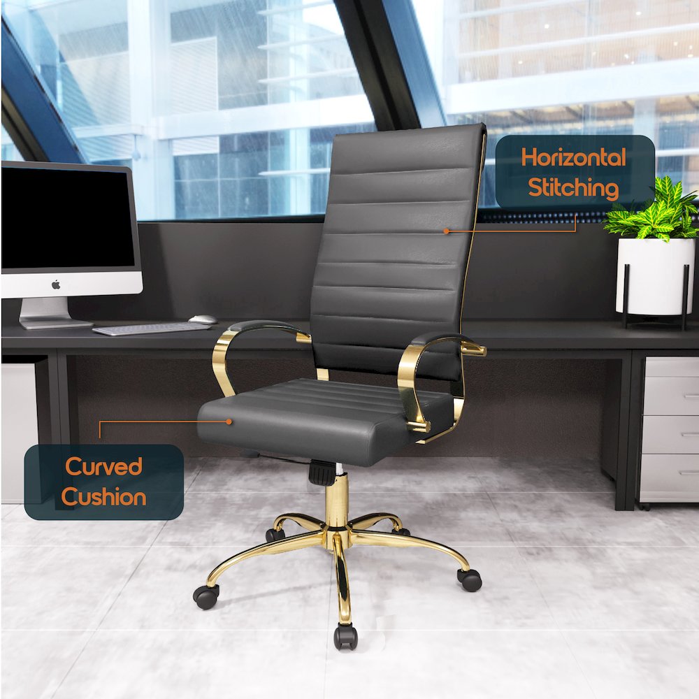 Benmar High-Back Leather Office Chair With Gold Frame. Picture 19