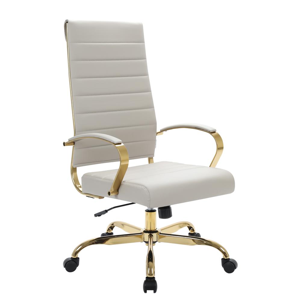 Benmar High-Back Leather Office Chair With Gold Frame. Picture 1
