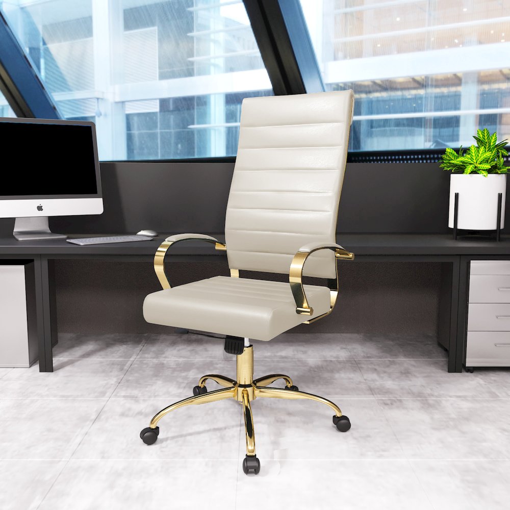 Benmar High-Back Leather Office Chair With Gold Frame. Picture 16