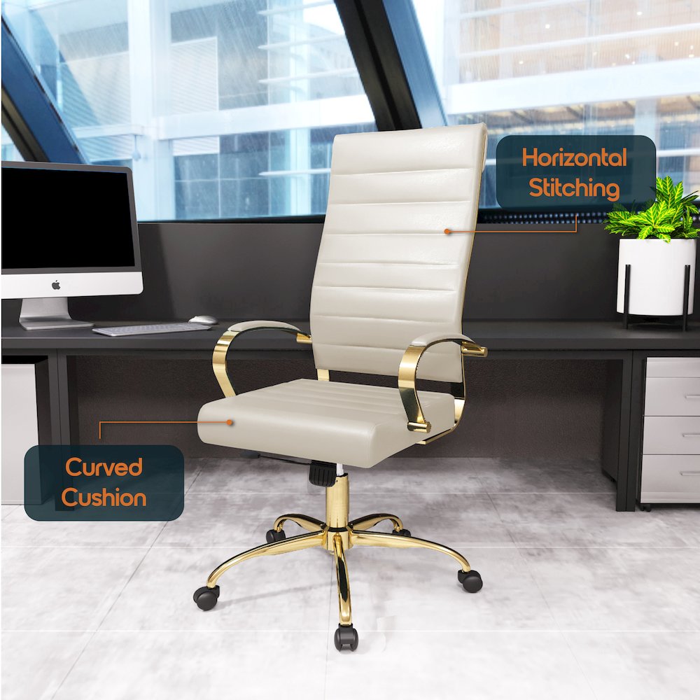 Benmar High-Back Leather Office Chair With Gold Frame. Picture 18