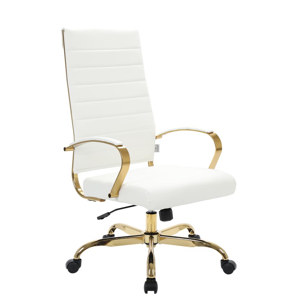 Benmar High-Back Leather Office Chair With Gold Frame. Picture 1