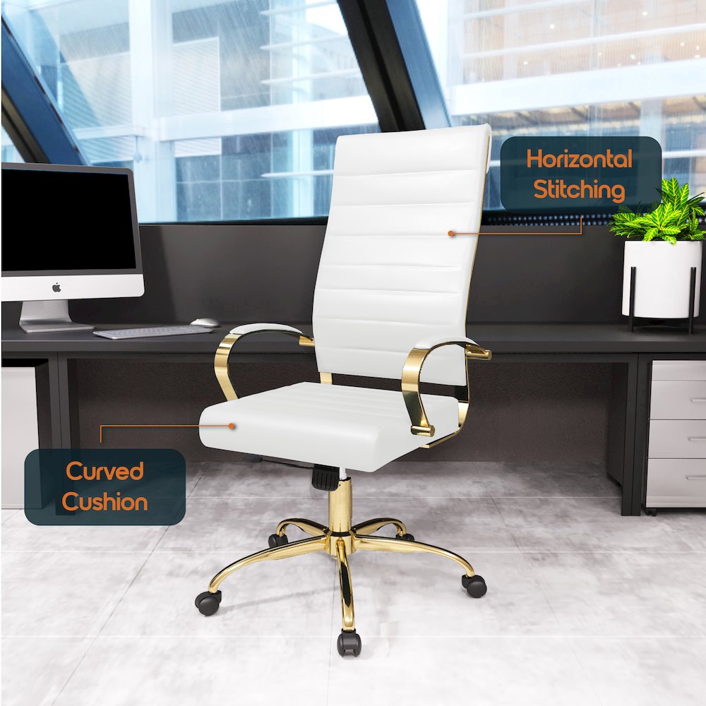 Benmar High-Back Leather Office Chair With Gold Frame. Picture 18