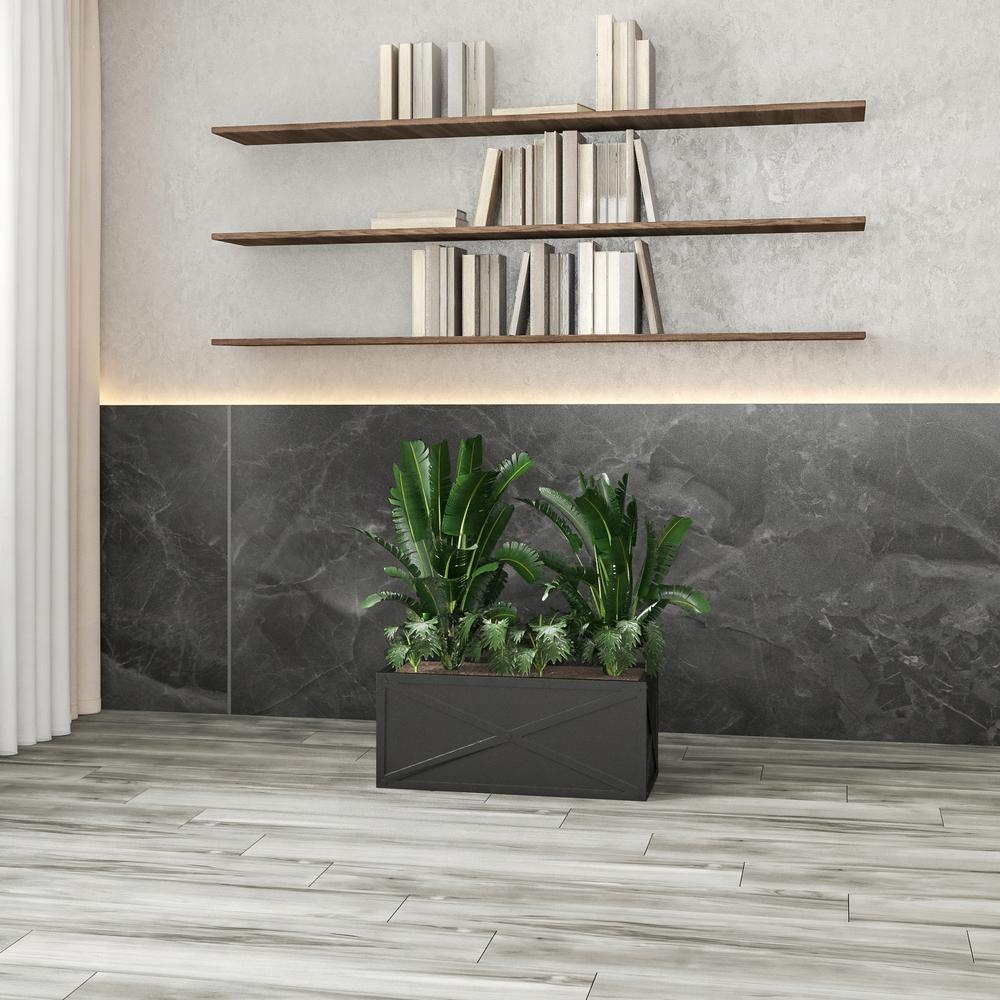 Bonsai Series Rectangle Poly Stone Planter in Black 14.6 x 13 30 Long. Picture 6
