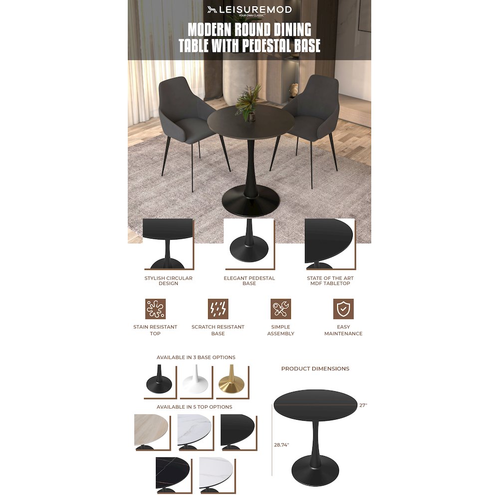 Leisyremod Bristol 27" Round Dining Table Black base with Black top. Picture 19