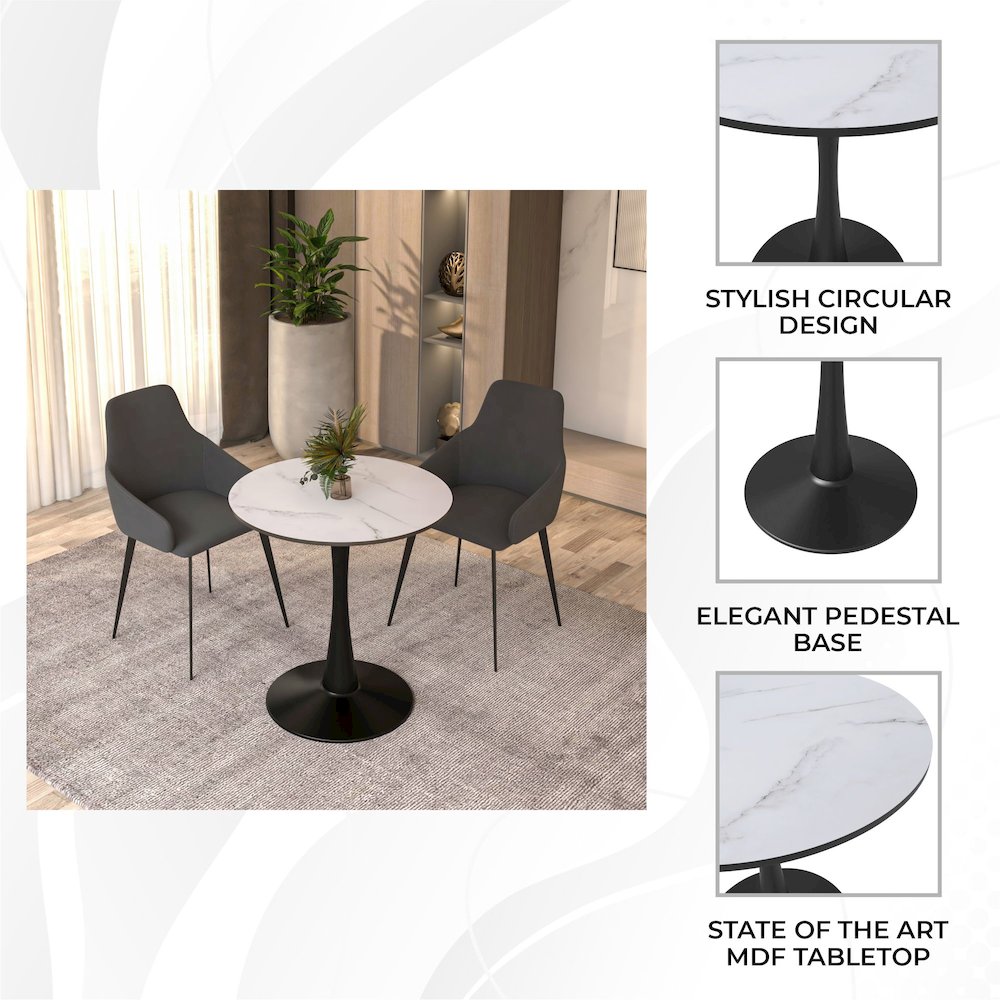 Bristol 24" round dining table Black base with marbled MDF top. Picture 5