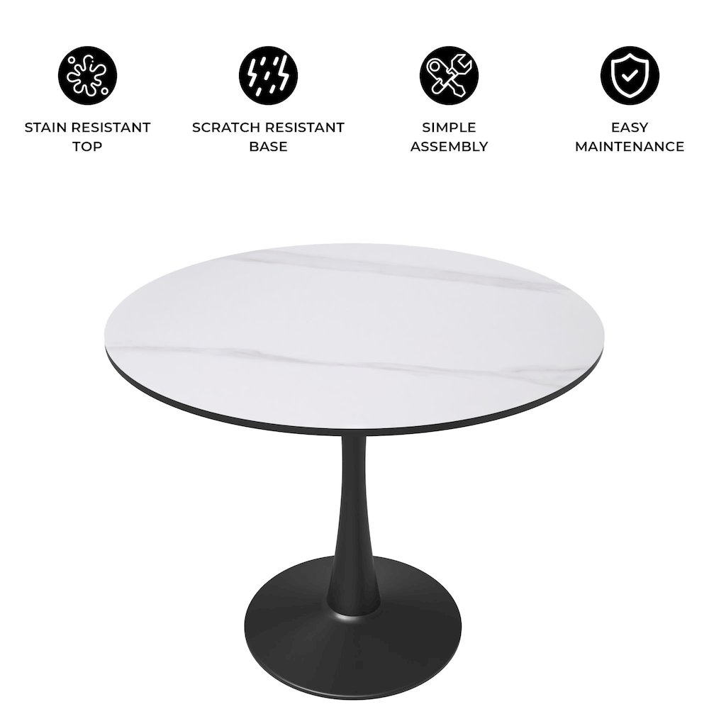 Bristol 31" round dining table Black base with White Sintered stone Top. Picture 15