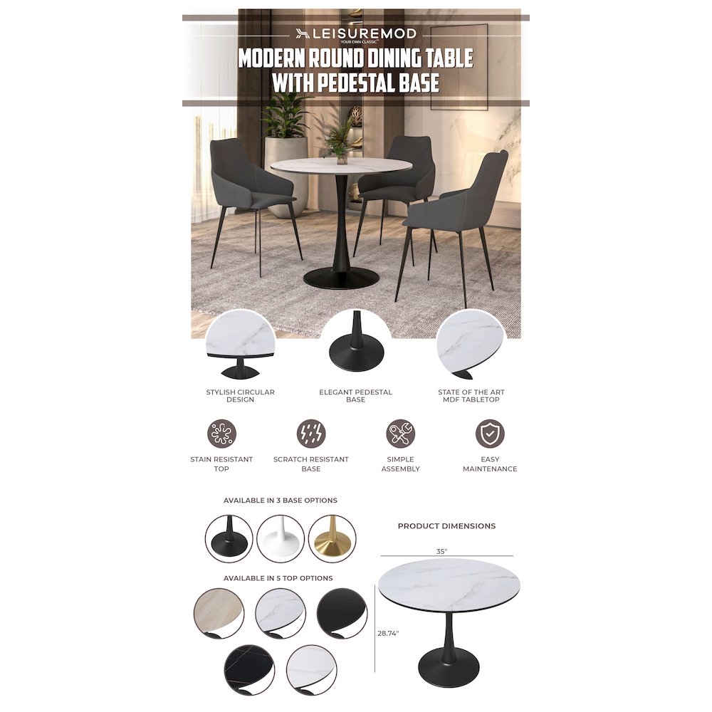 Bristol 35" round dining table Black base with marbled MDF top. Picture 19
