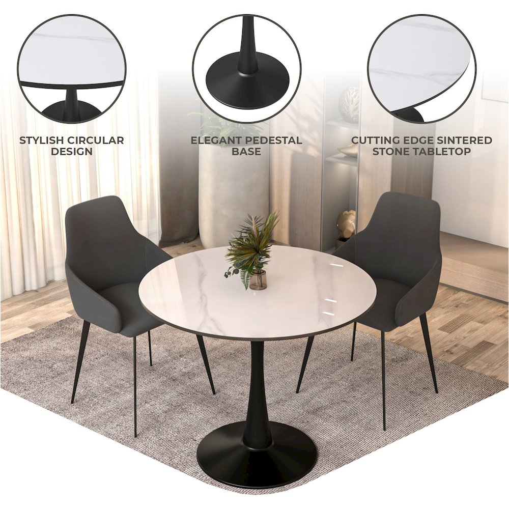 Bristol 35" round dining table Black base with White Sintered stone Top. Picture 23
