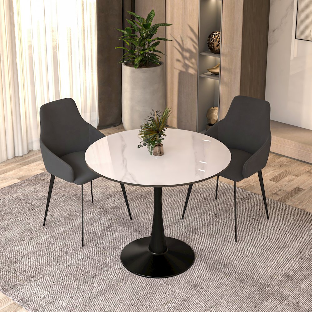 Bristol 35" round dining table Black base with White Sintered stone Top. Picture 20