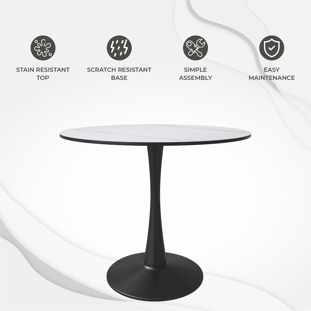 Bristol 35" round dining table Black base with White Sintered stone Top. Picture 21