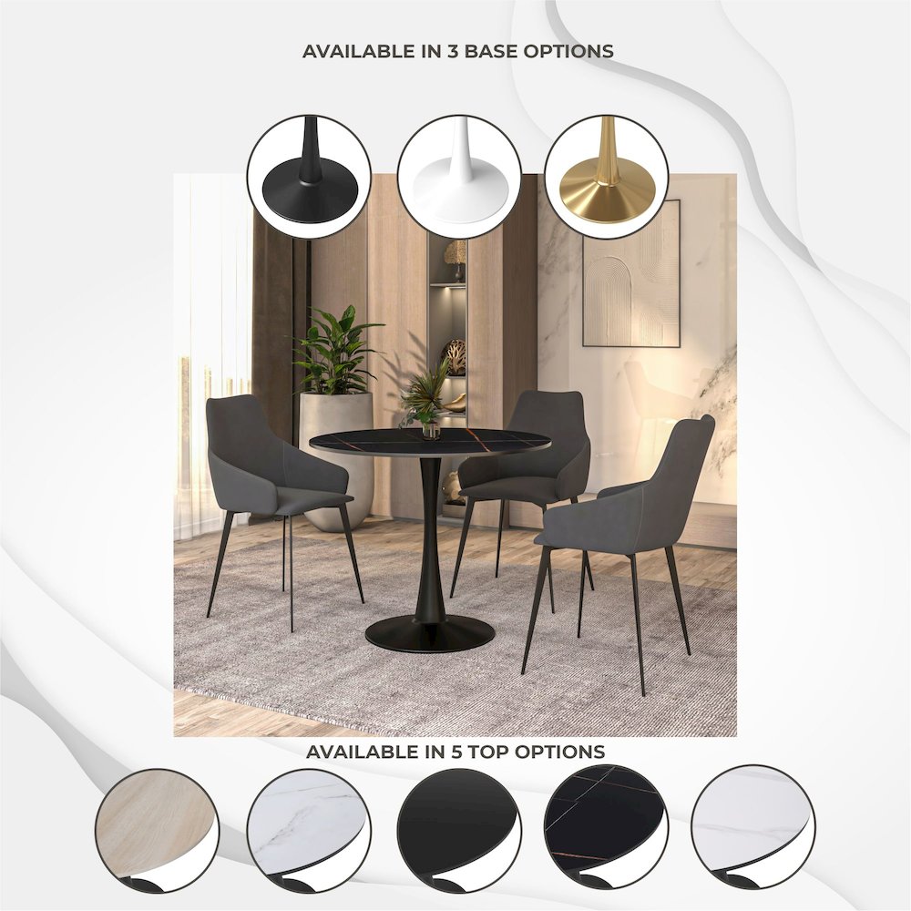 Bristol 35" round dining table Black base with White Sintered stone Top. Picture 16