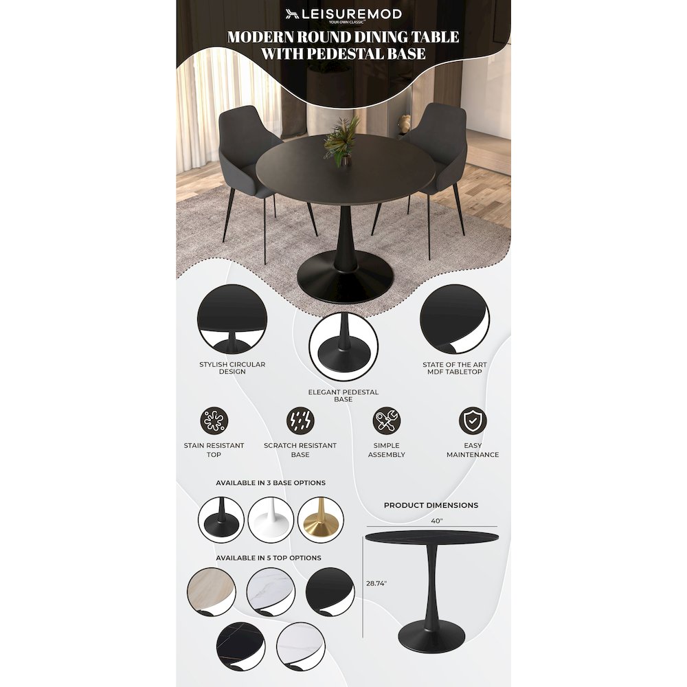 Bristol, 40" Round dining table in Black Base with Black top. Picture 20