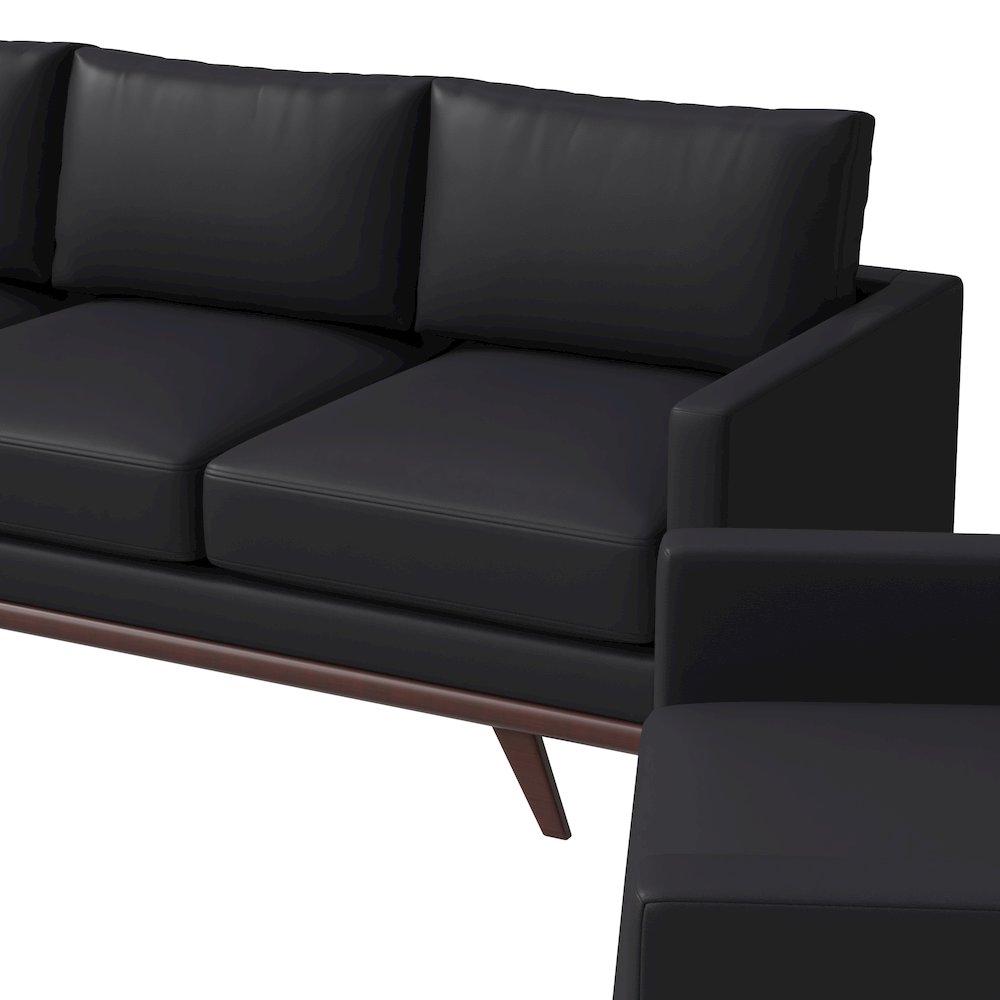 Chester 3-Piece Leather Living Room Sofa Set with Birch Wood Base Black. Picture 6