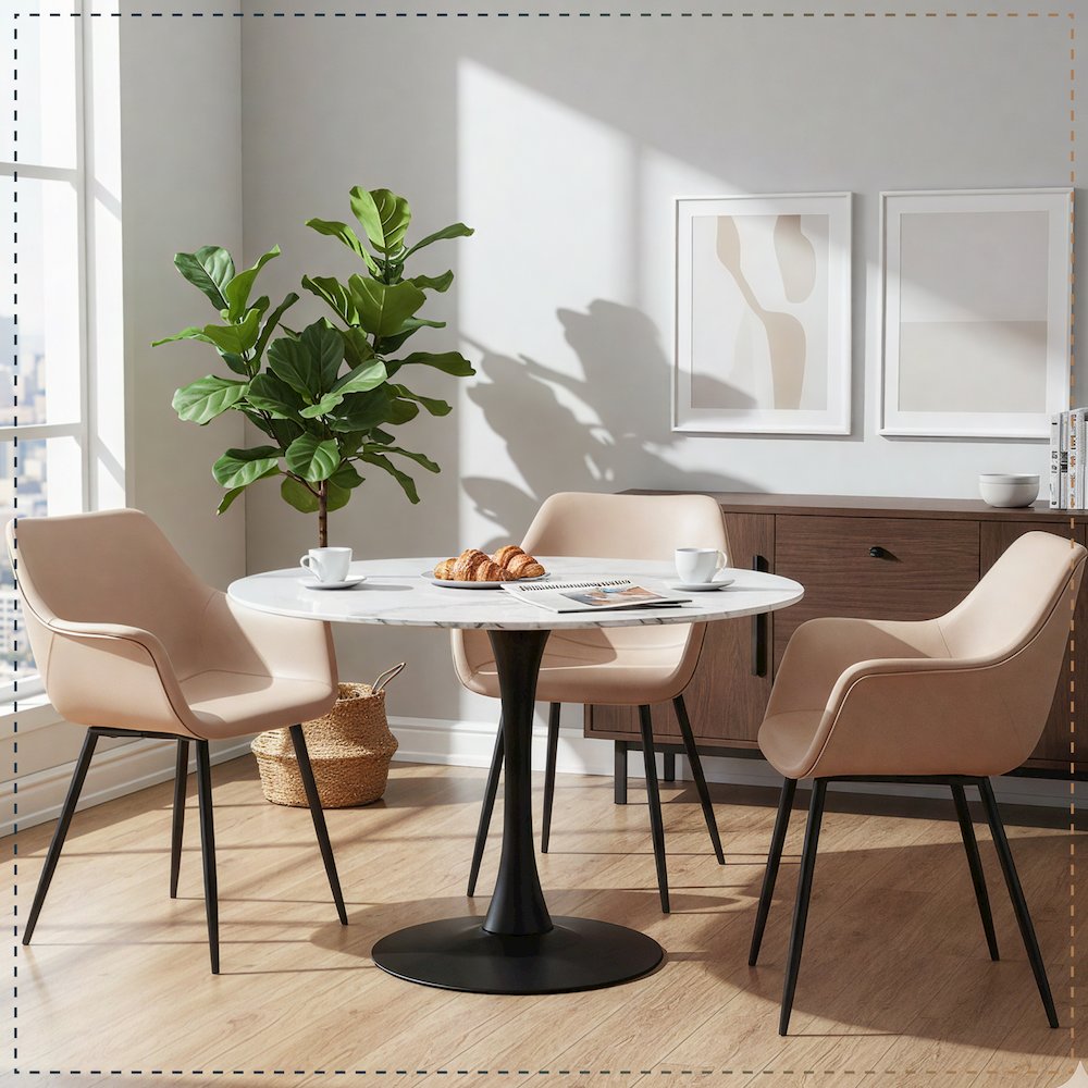 Markley Modern Leather Dining Arm Chair in Taupe. Picture 17