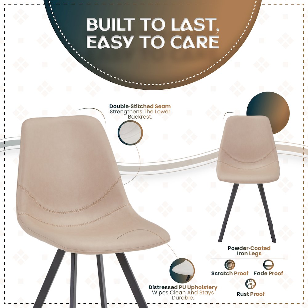 Markly Modern Leather Dining Chair With Metal Legs in Taupe. Picture 16