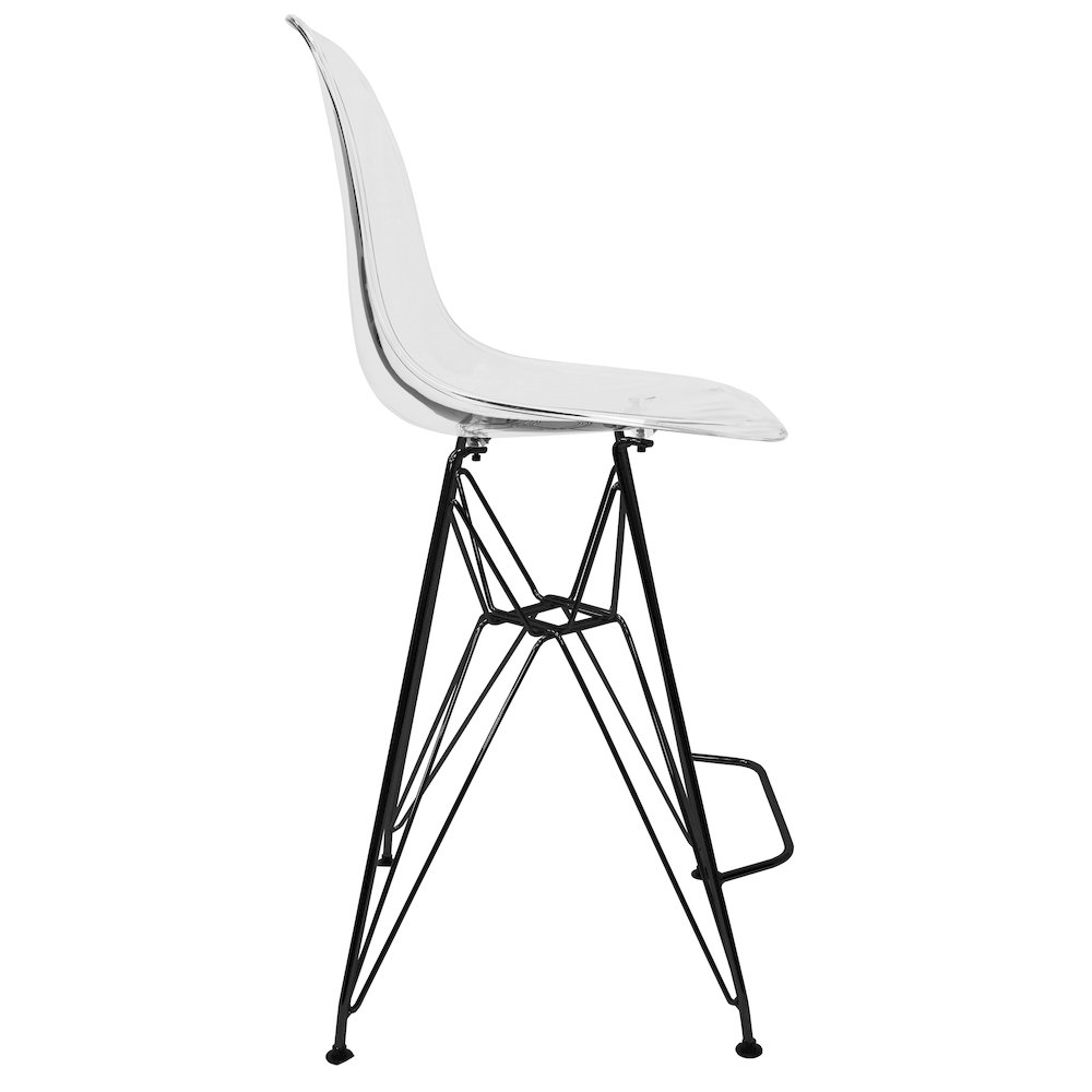 Modern Acrylic Bar stool Cresco Collection Black Base with Clear seat. Picture 7