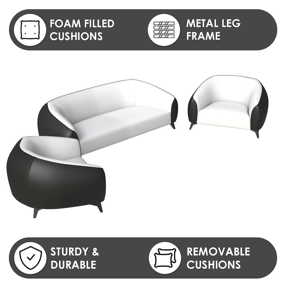 Opula Collection Sofa Set, 2 Single Seaters, and 3 seater In Black\White. Picture 3