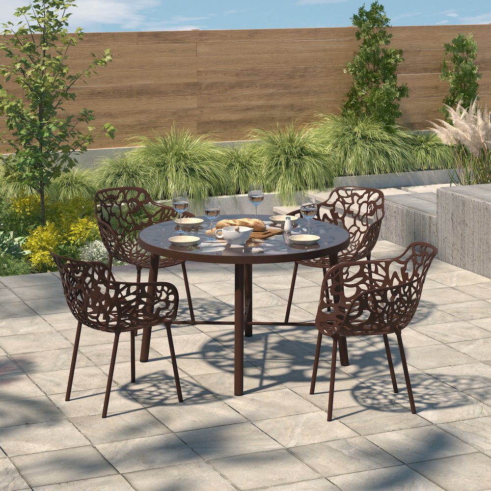 Devon Tree Design Glass Top Aluminum Base Indoor Outdoor Dining Table. Picture 1