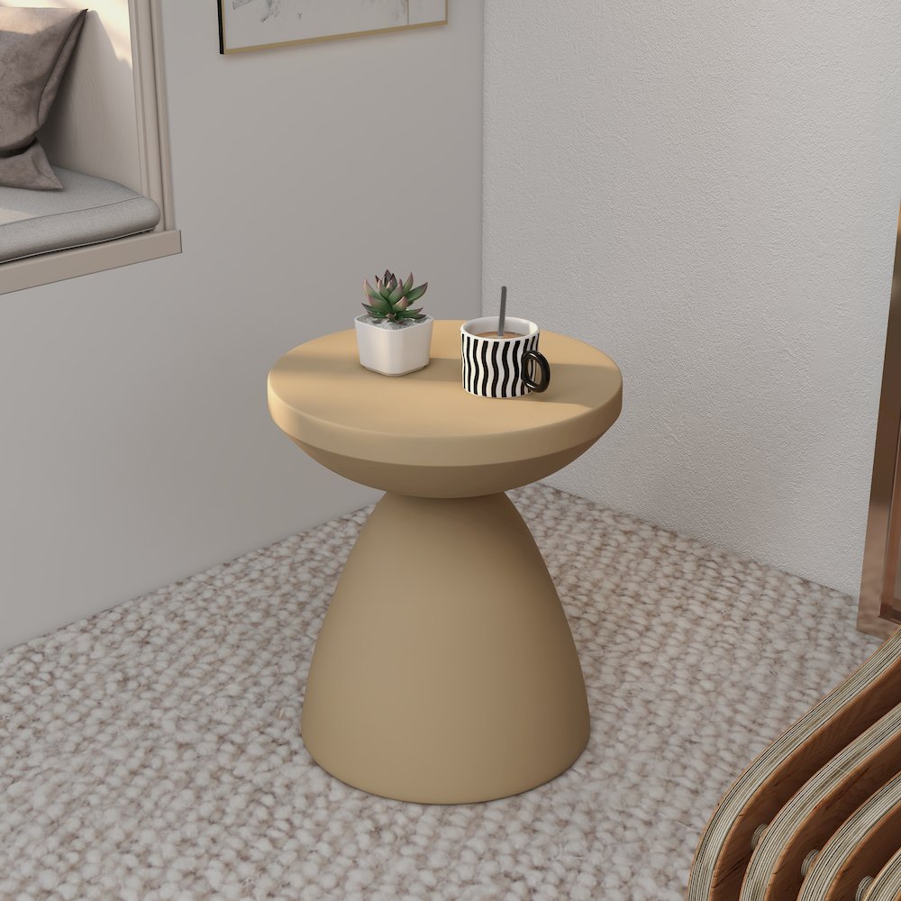 Dune Collection Fiberglass Outdoor Side Table in Beige. Picture 8