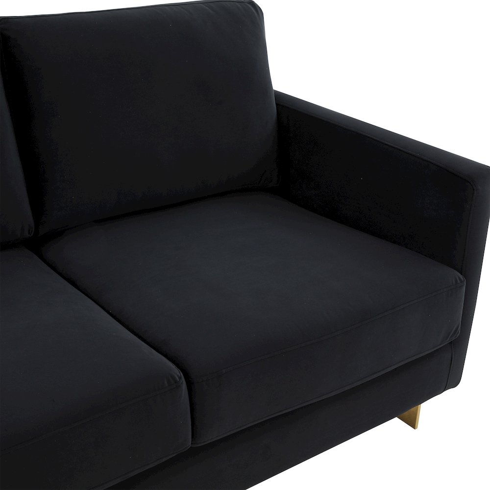 Lincoln Modern Mid-Century Upholstered Velvet Loveseat with Gold Frame. Picture 6