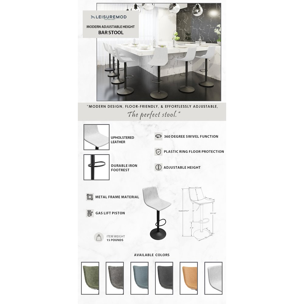 Tilbury Modern Adjustable Bar Stool in Light Grey. Picture 1