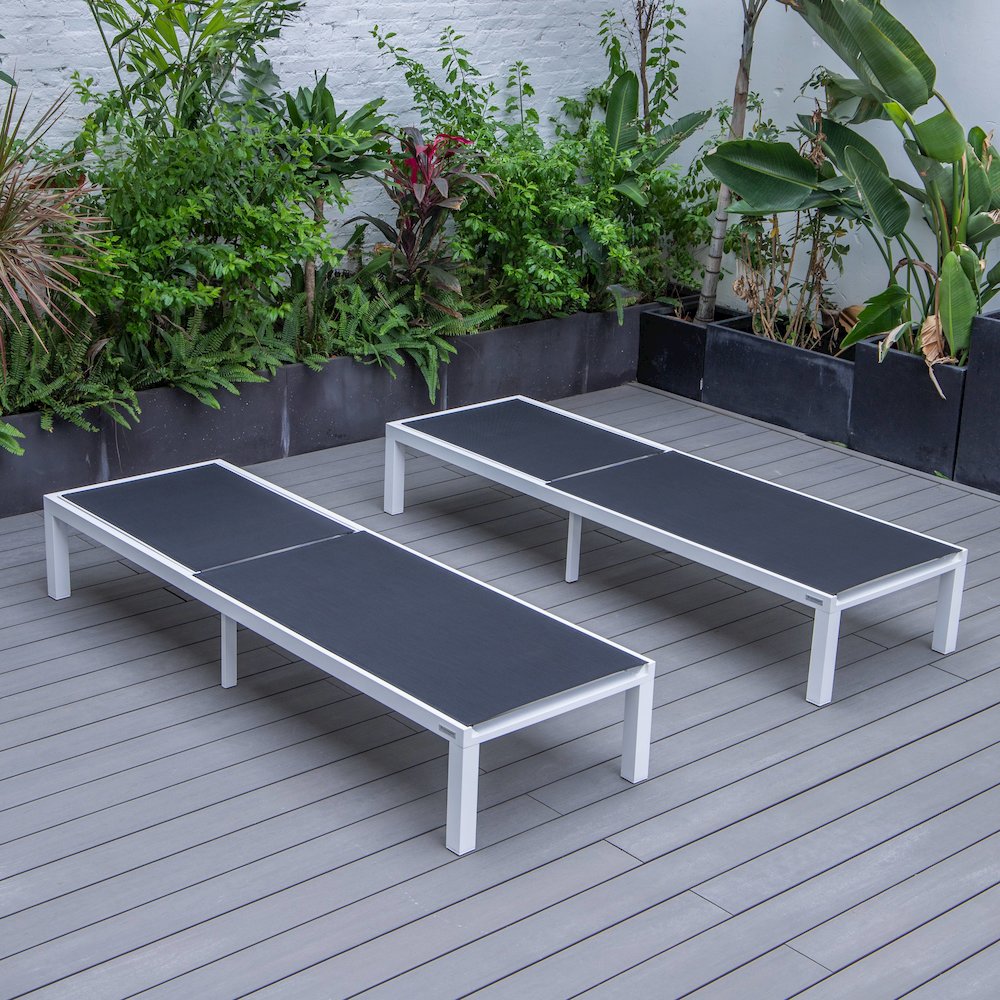 Marlin Patio Chaise Lounge Chair With White Aluminum Frame, Set of 2 in Black. Picture 2