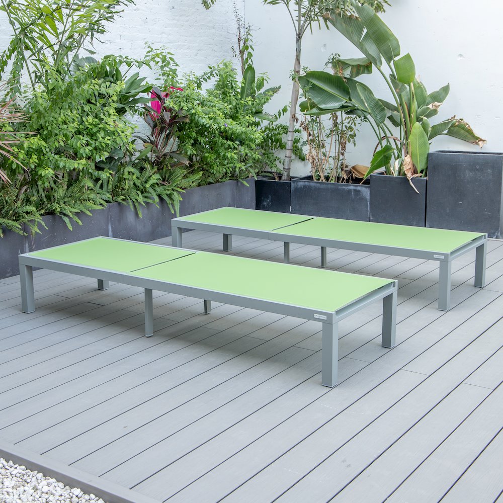 Marlin Patio Chaise Lounge Chair With Grey Aluminum Frame, Set of 2 in Green. Picture 5
