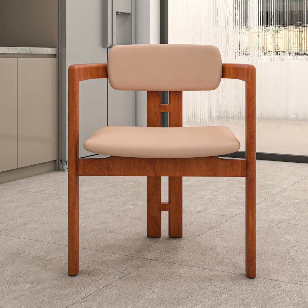 Velo Series Modern Dining Chair in Dark Natural Wood with Taupe Seat. Picture 3