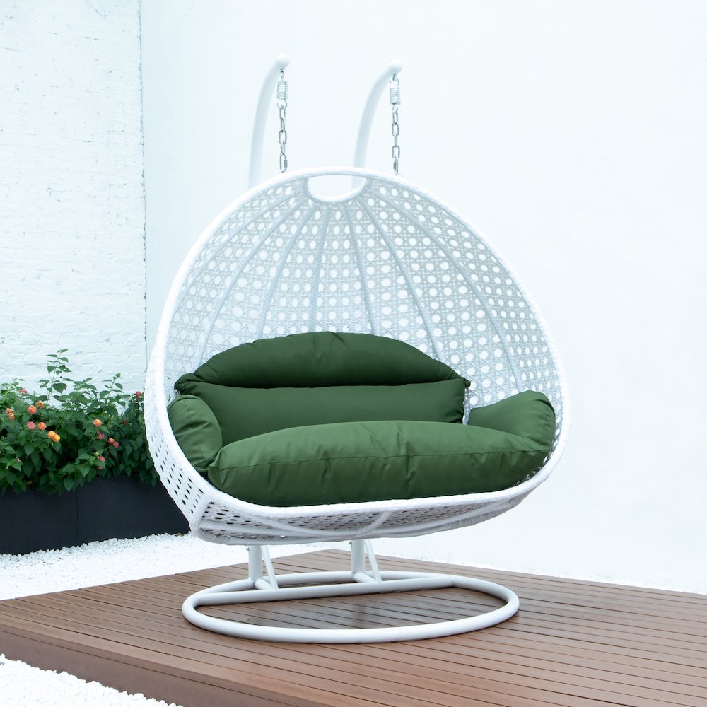 White Wicker Hanging 2 person Egg Swing Chair. Picture 7