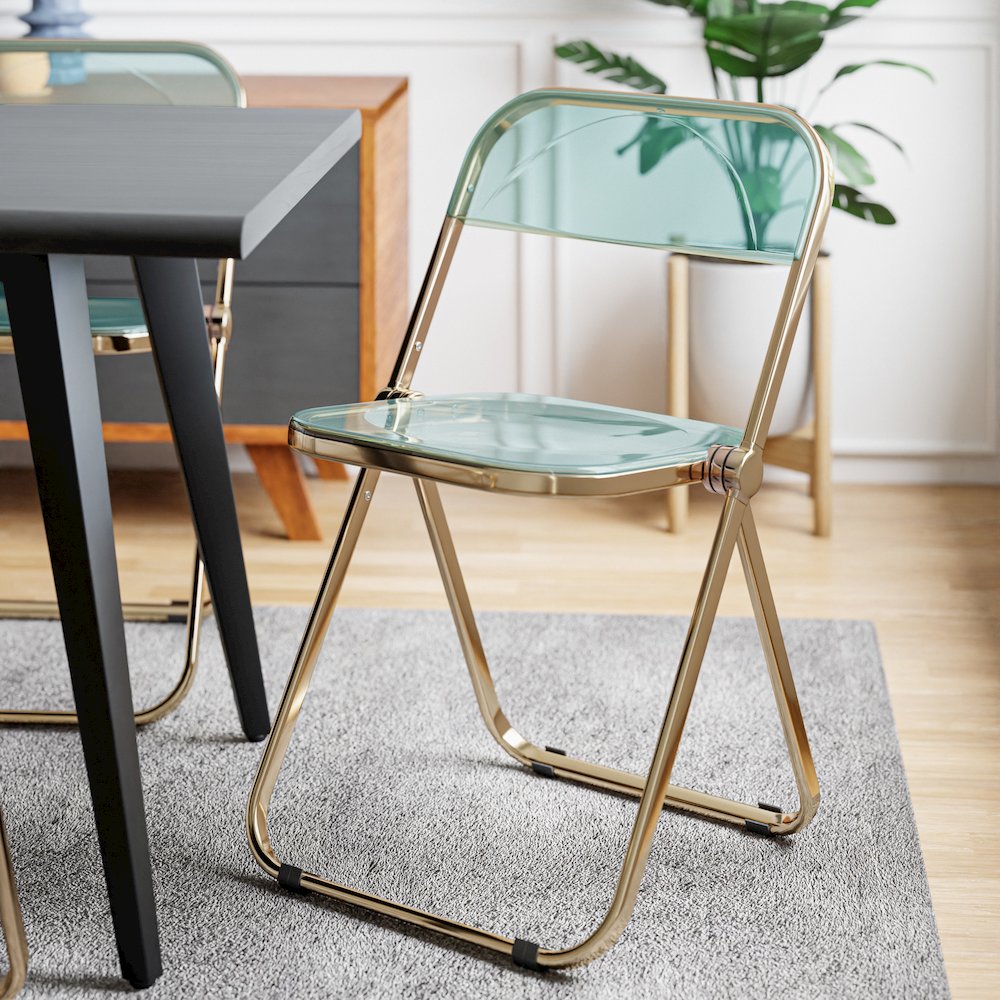 Lawrence Acrylic Folding Chair With Gold Metal Frame. Picture 8