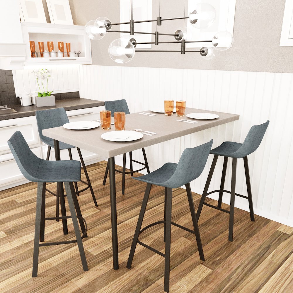 Elland Modern Upholstered Leather Bar Stool With Iron Legs & Footrest. Picture 3