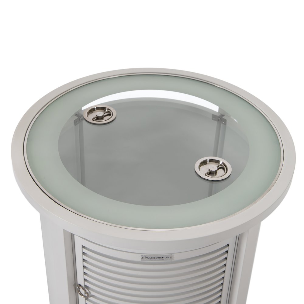 Walbrooke White Patio Round Tank Holder with Slats Design in White. Picture 5