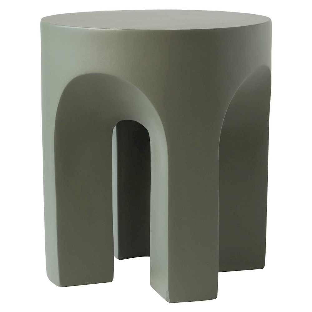 Crus Collection Fiberglass Outdoor Side Table in Grey. Picture 1