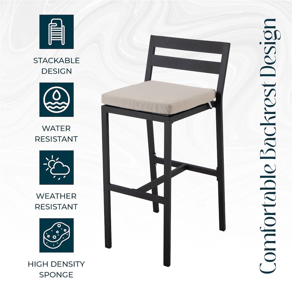 Chelsea Collection Modern Aluminum Chair in black with Blue Cushions - Set of 2. Picture 13