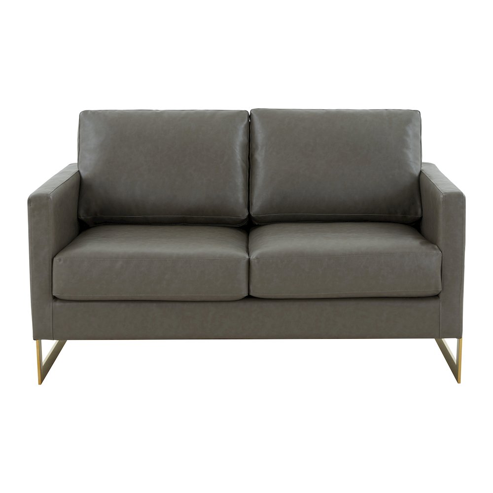 Lincoln Modern Mid-Century Upholstered Leather Loveseat with Gold Frame. Picture 5