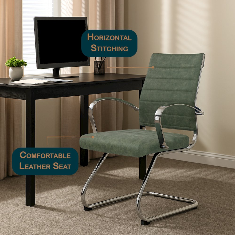 Benmar Home Leather Guest Office Chair in Green. Picture 18