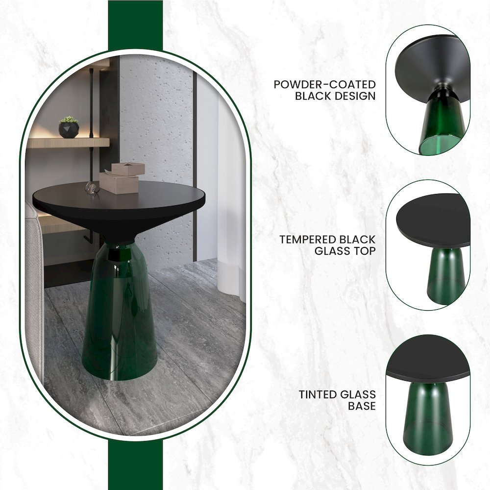 Tully Collection Glass side Table Green glass, Black Rim with Black Glass top. Picture 1