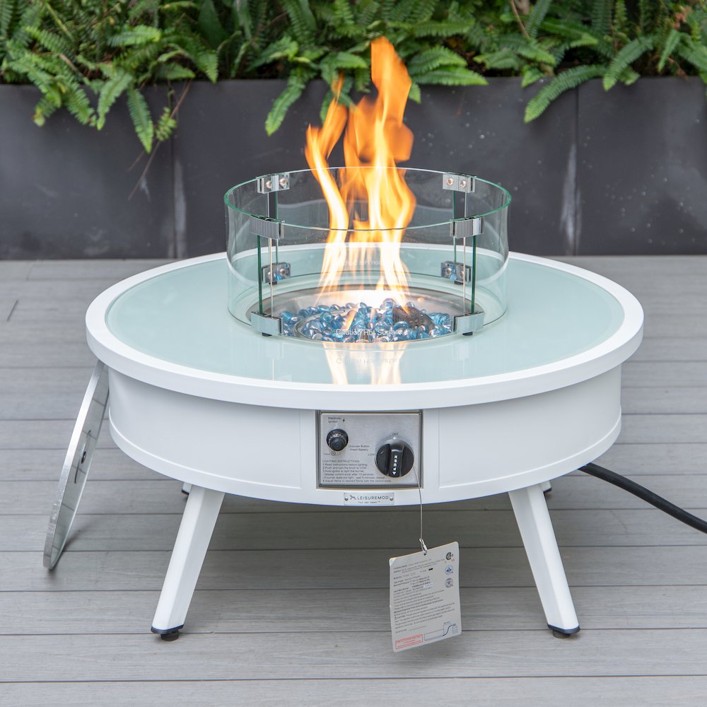 Walbrooke Outdoor Patio Aluminum Round Fire Pit Side Table. Picture 14