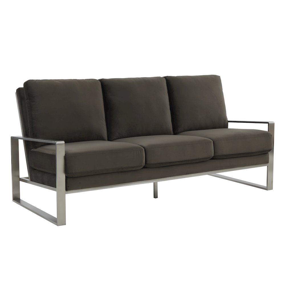Jefferson Contemporary Modern Design Velvet Sofa With Silver Frame. Picture 1