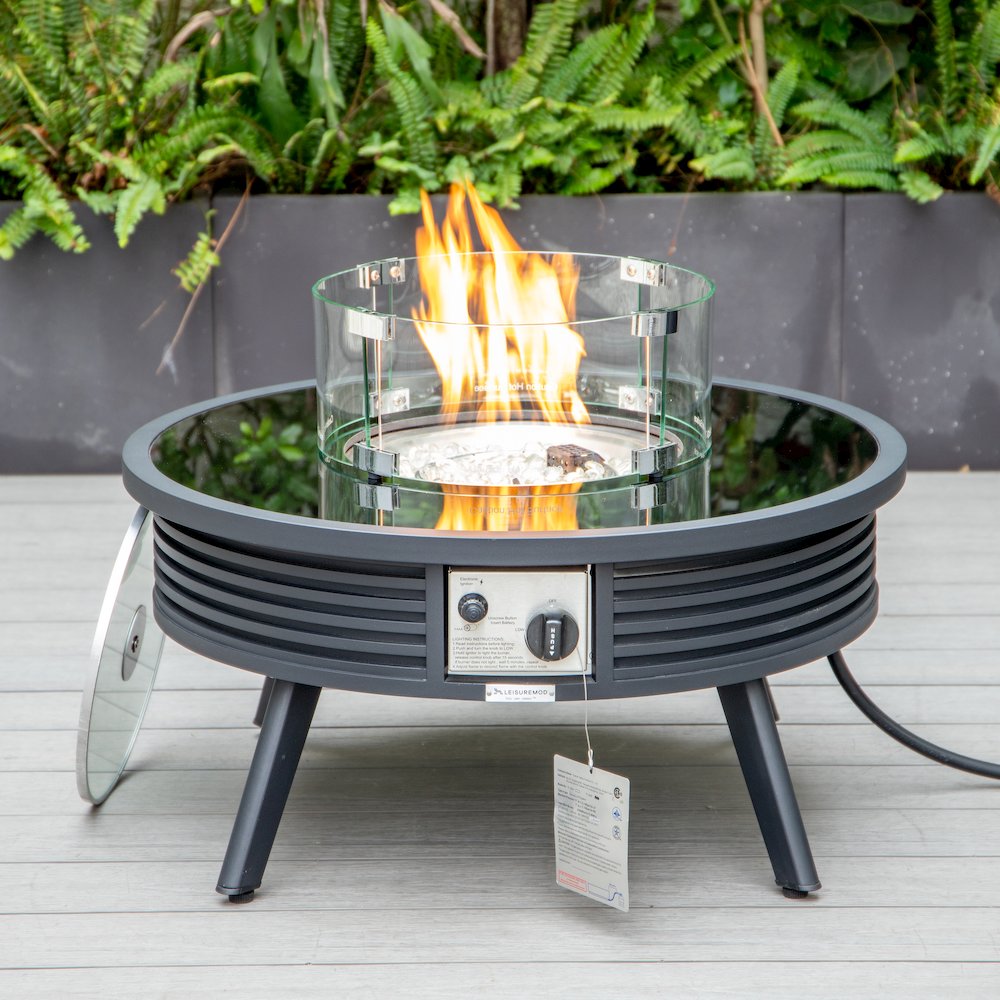 Walbrooke Outdoor Patio Aluminum Round Slats Design Fire Pit Side Table. Picture 15
